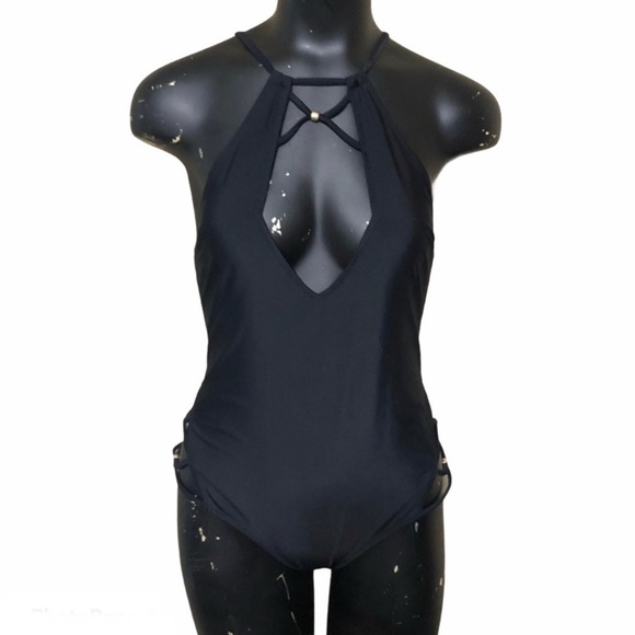 MINKPINK Black Plunging Front One Piece Swimsuit - Picture 2 of 9